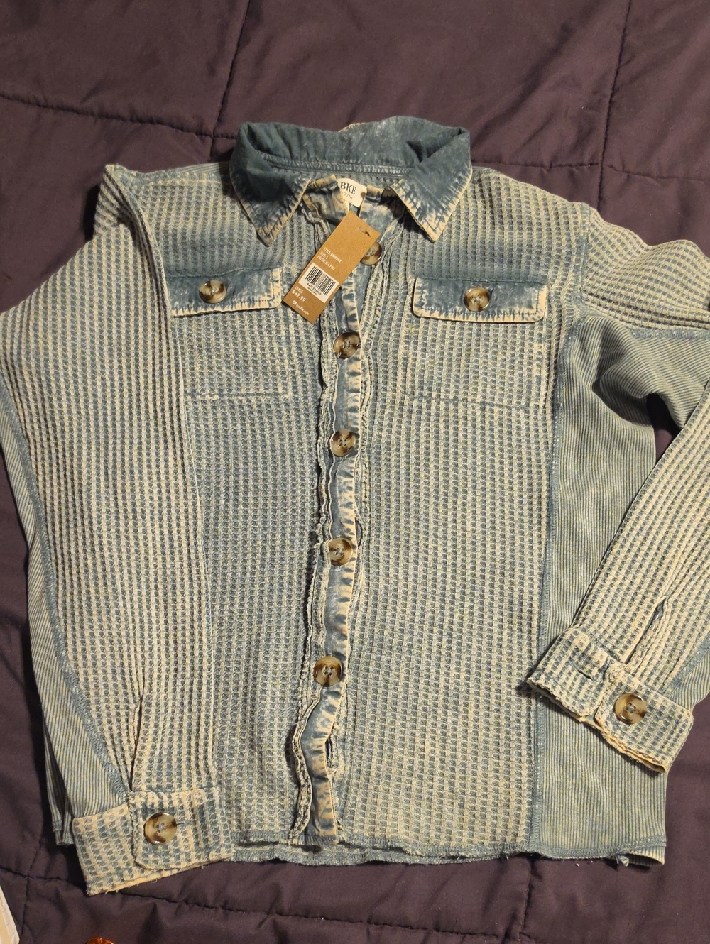 BKE Youth Sea Pine Light Blue Textured Button-Up